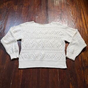 Vintage 80s Beldoch Popper Sweater Womens M Cream Popcorn Pointelle Knit USA